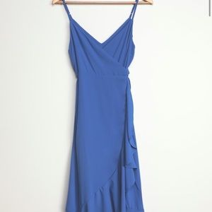 Lulus Blue Ruffled Mini Wrap Dress